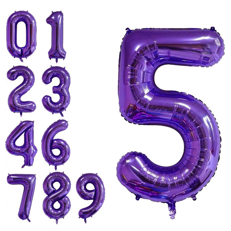 MoMo Balloon 40 Inch Jumbo Purple Number 5 Balloon Giant Balloons Prom Balloons Helium Foil Mylar Huge Number Balloons for Birthday Party Decorations/Wedding/Anniversary - Image 1
